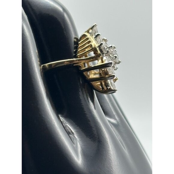 Vintage Ring Cubic Zirconia Cluster Marquis 14 KT. Gold Plated Yellow White Gold - Picture 3 of 15